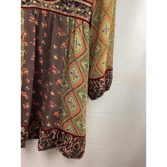 Double D Ranch Bohemian Print Velvet Trimmed Mixed Media Midi Dress Size Medium - Picture 13 of 16